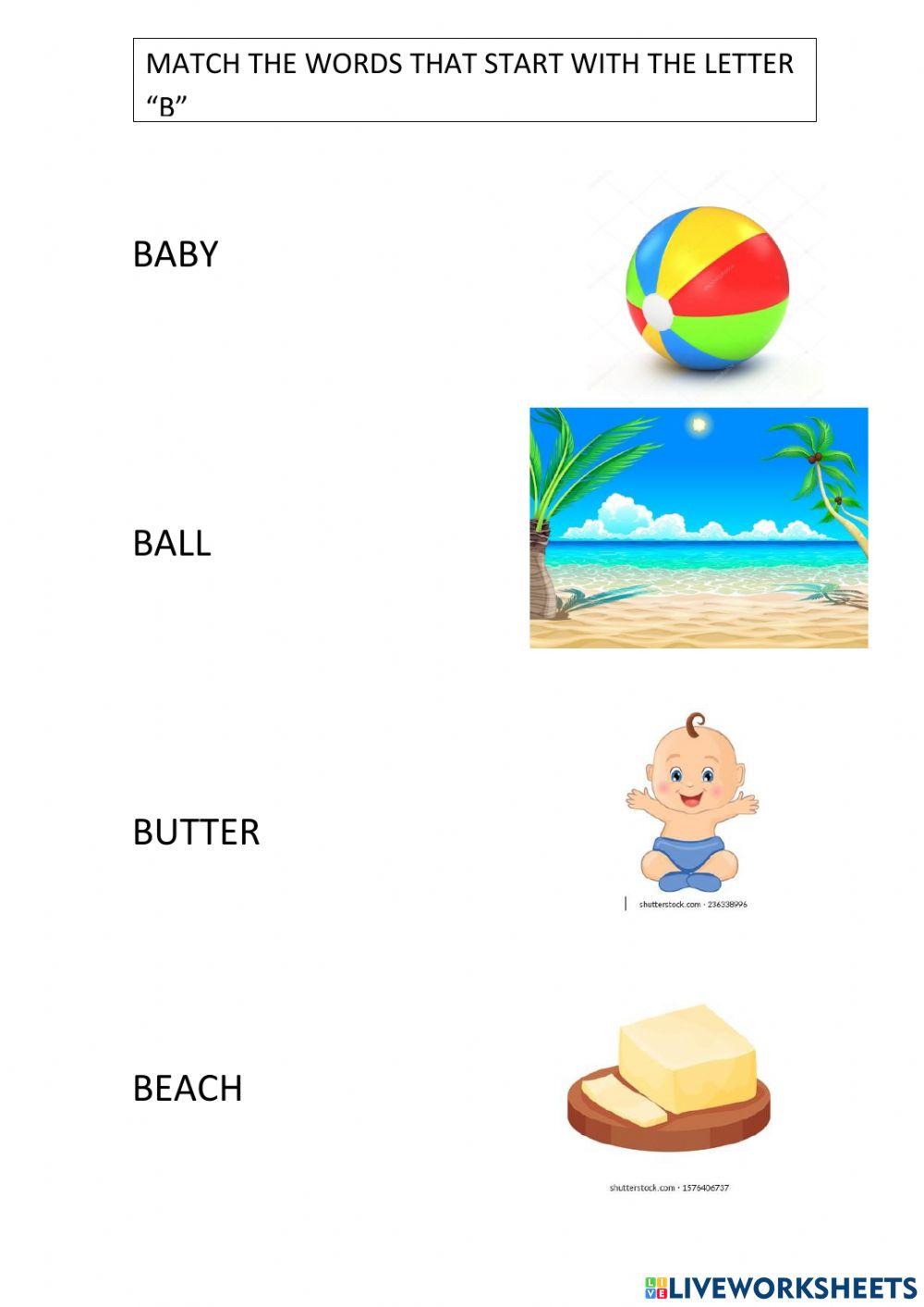 Join the words with letter B to the correct picture