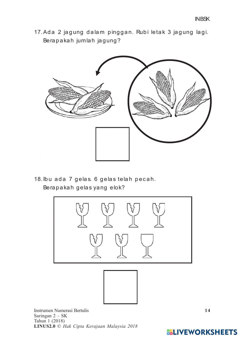 BAHAGIAN 2 - instrumen MENULIS NUMERASI  tahun 1 2018