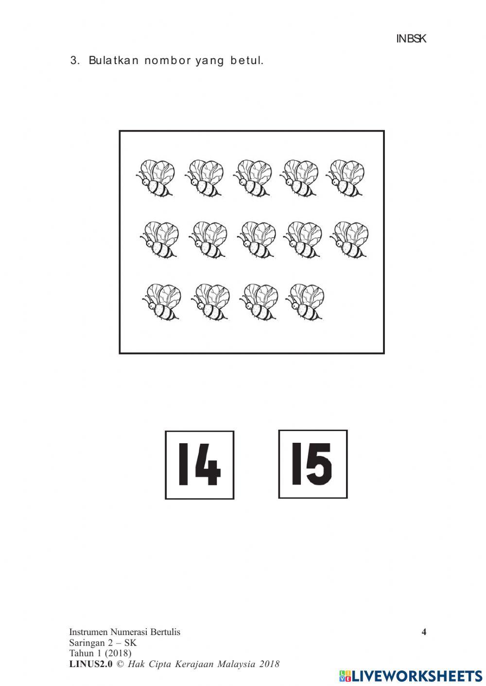 Bahagian 1 - intrumen menulis NUMERASI tahun 1 2018