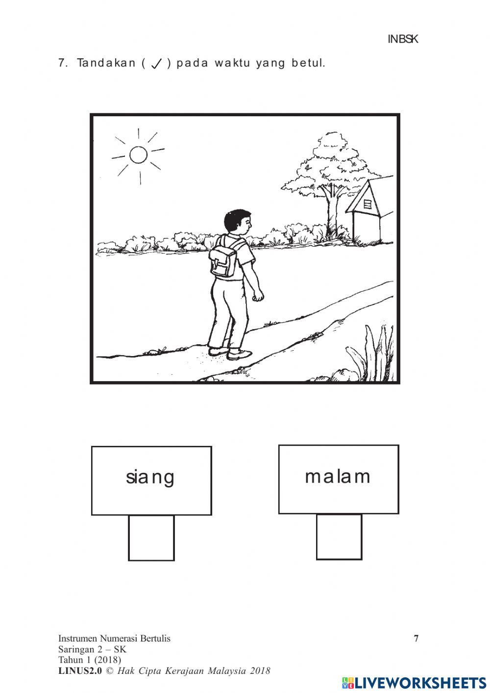 Bahagian 1 - intrumen menulis NUMERASI tahun 1 2018