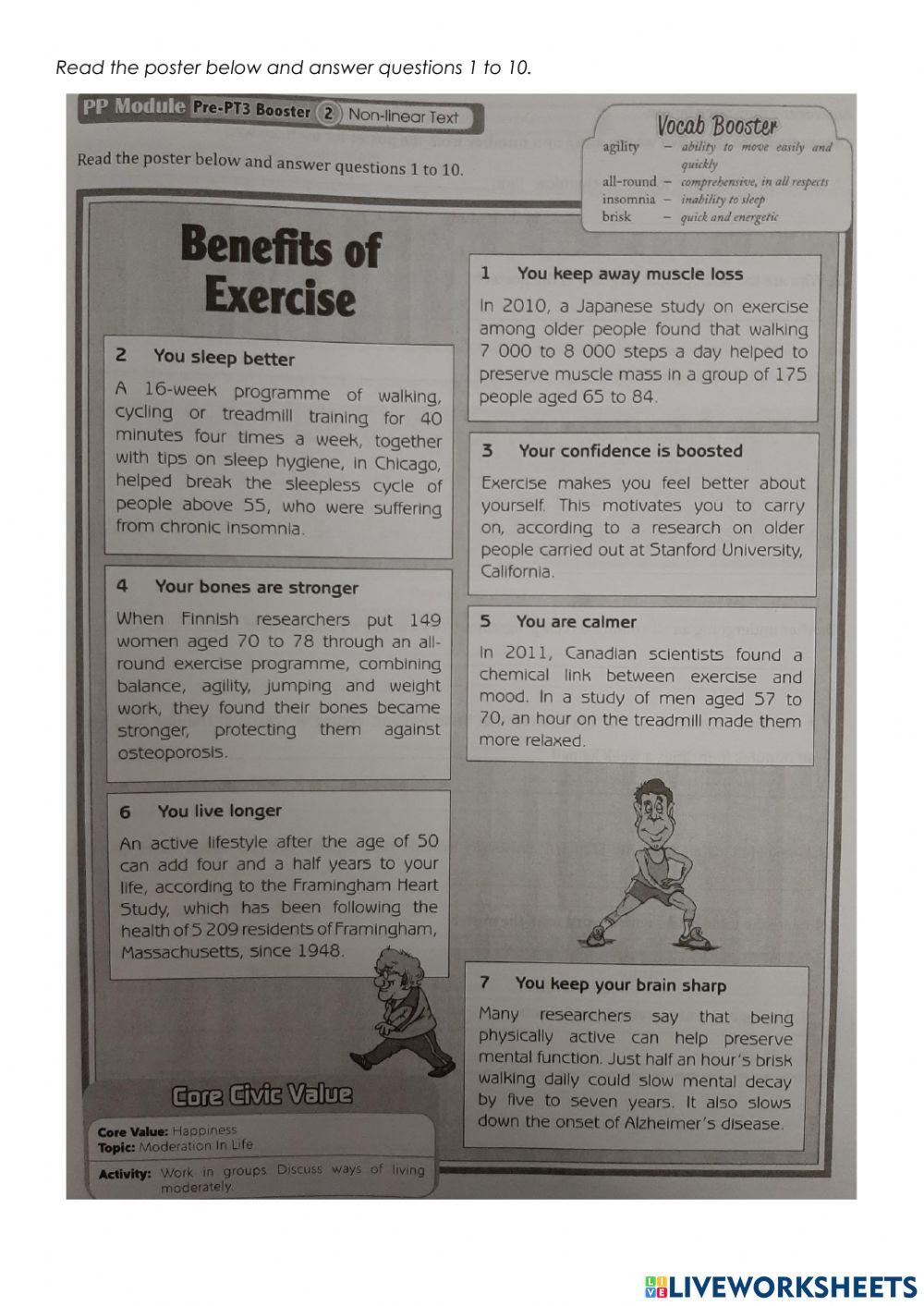 Benefits of Exercise worksheet Live Worksheets