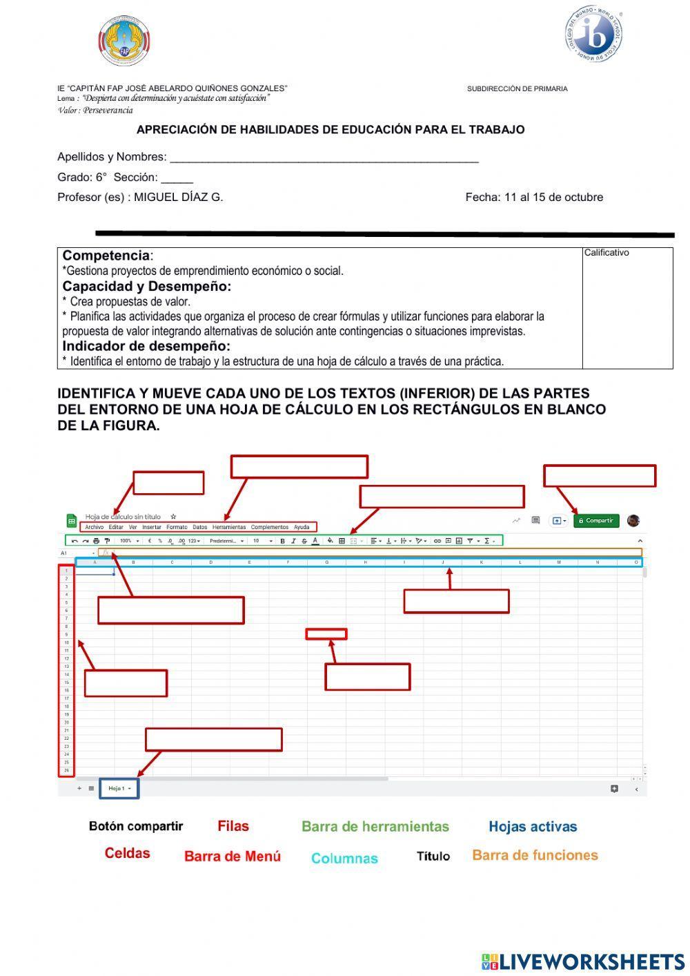 Elementos de la ventana de la hoja de calculo