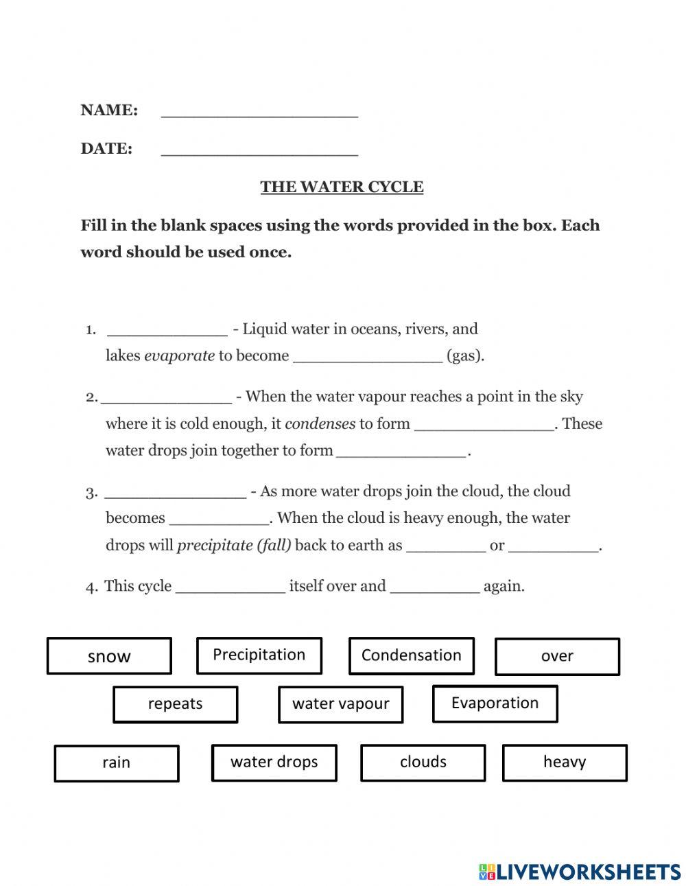 Fill in the Blanks - The Water Cycle online exercise for | Live Worksheets