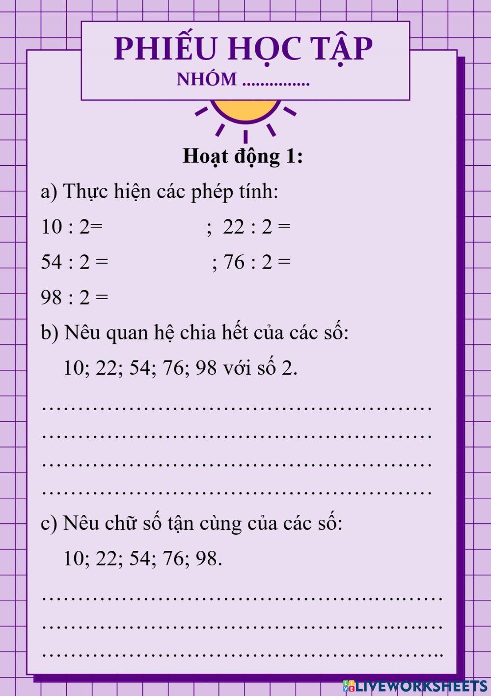 Dấu hiệu chia hết cho 2 cho 5