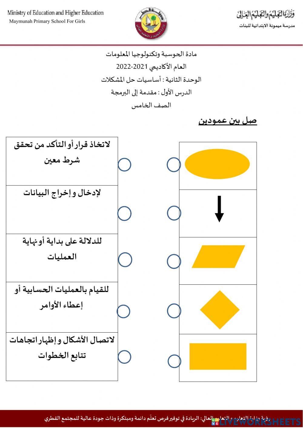 الأشكال المستخدمة في المخطط الانسيابي