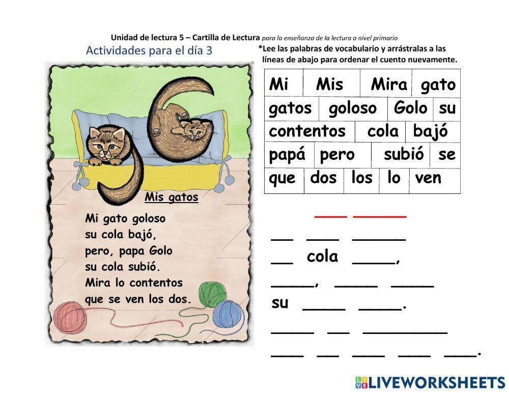 Unidad de lectura Mis gatos Día 3