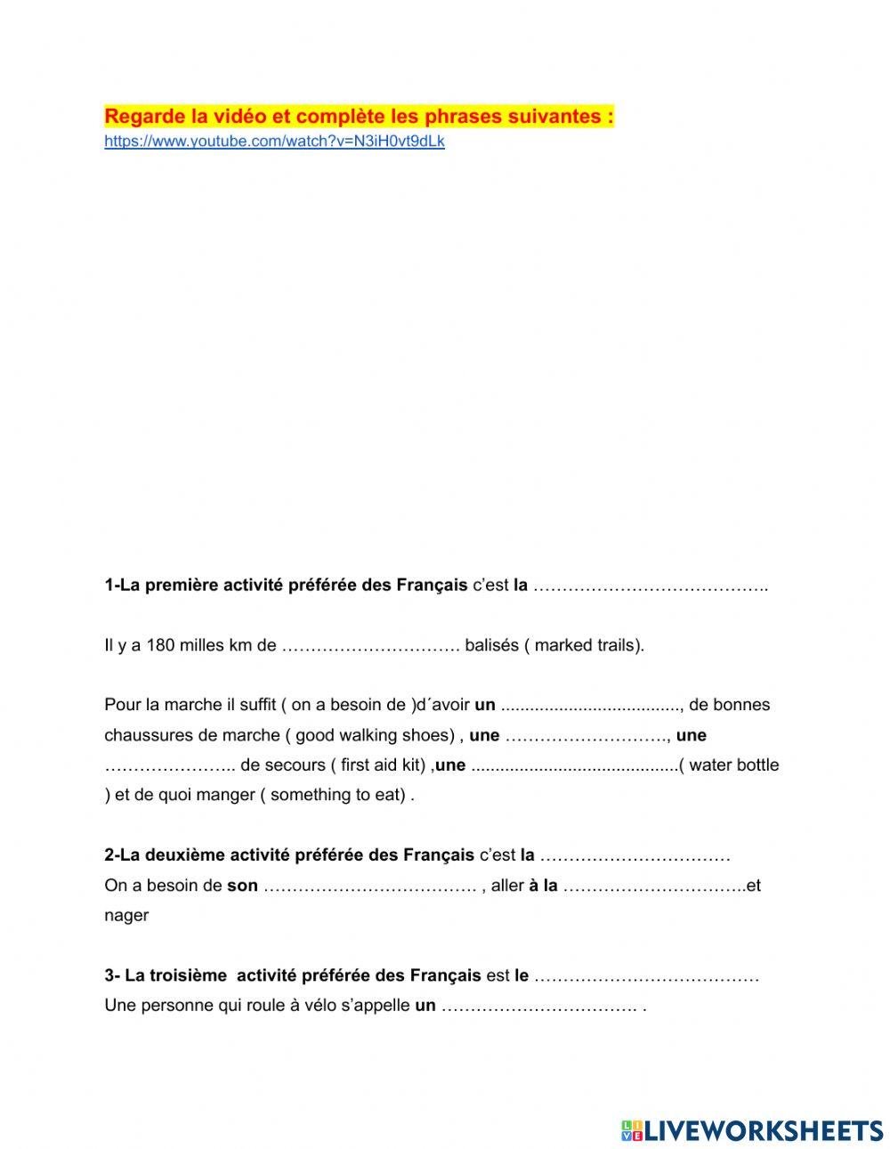 Les 10 activités préférées des Français