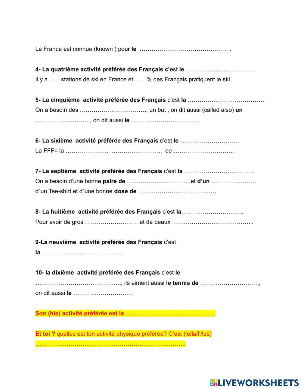 Les 10 activités préférées des Français