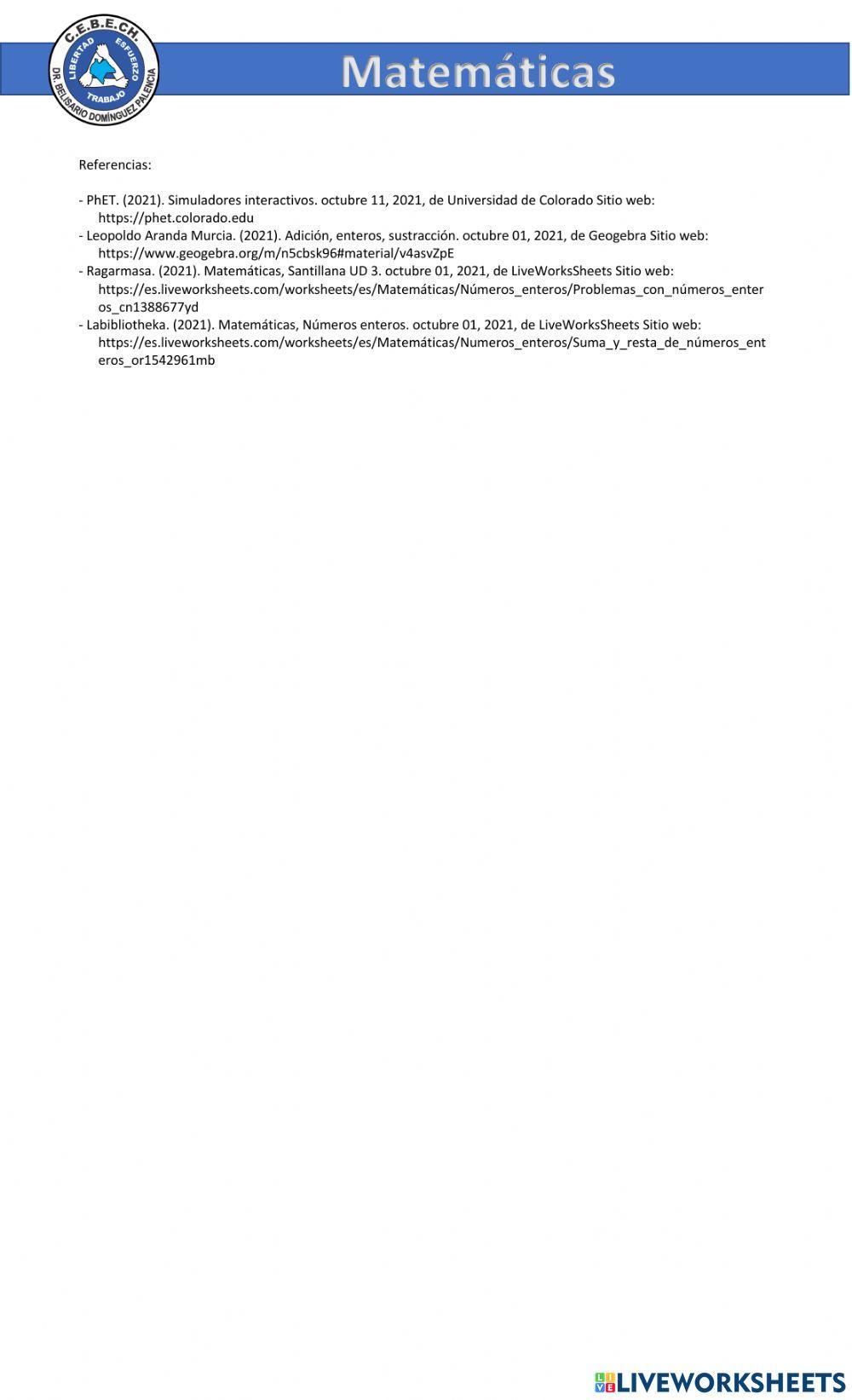 E1 Matemáticas Números con signo