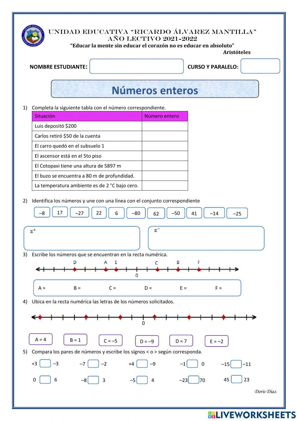 Fichas Numeros Enteros