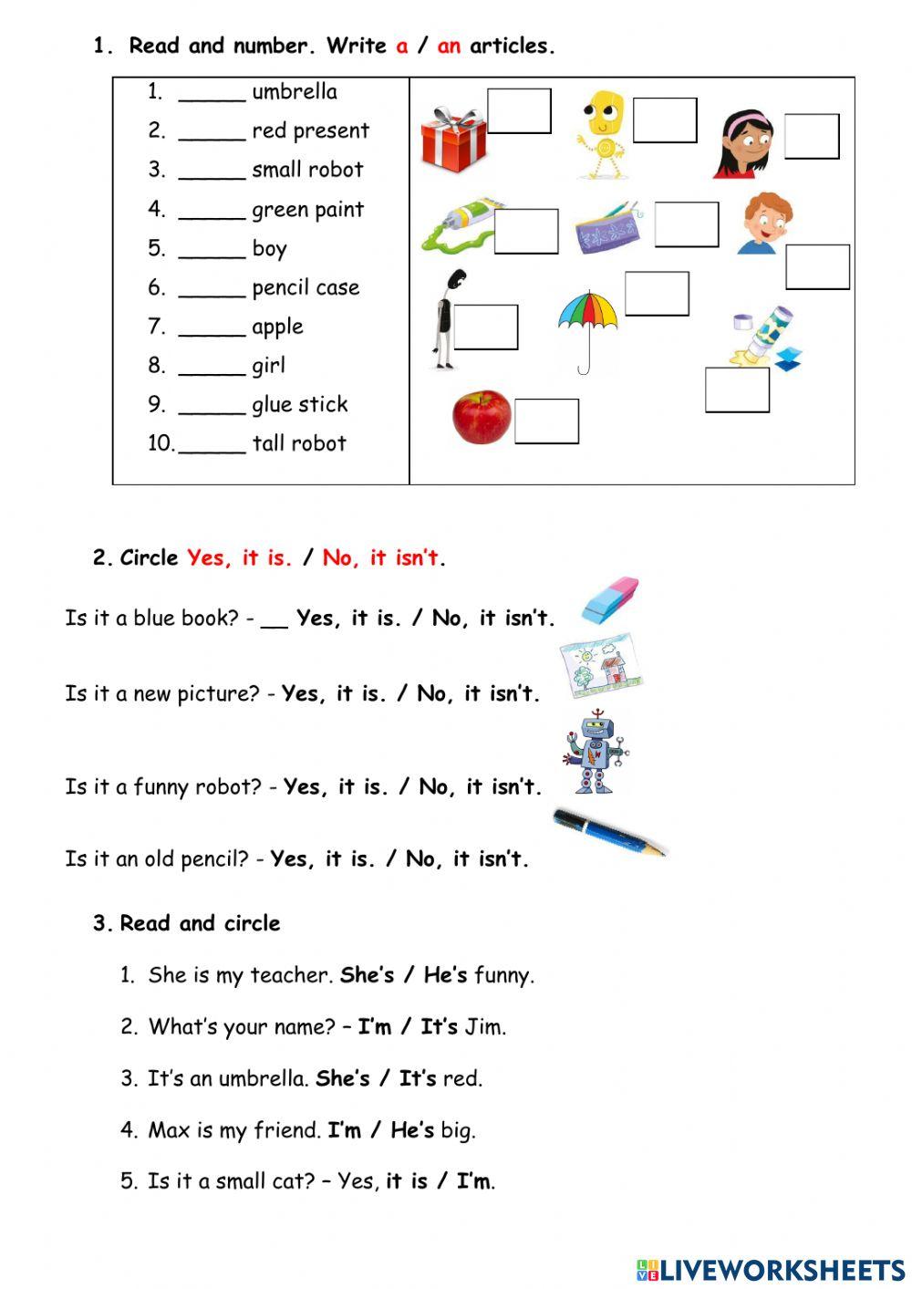 Articles,verb - to be-