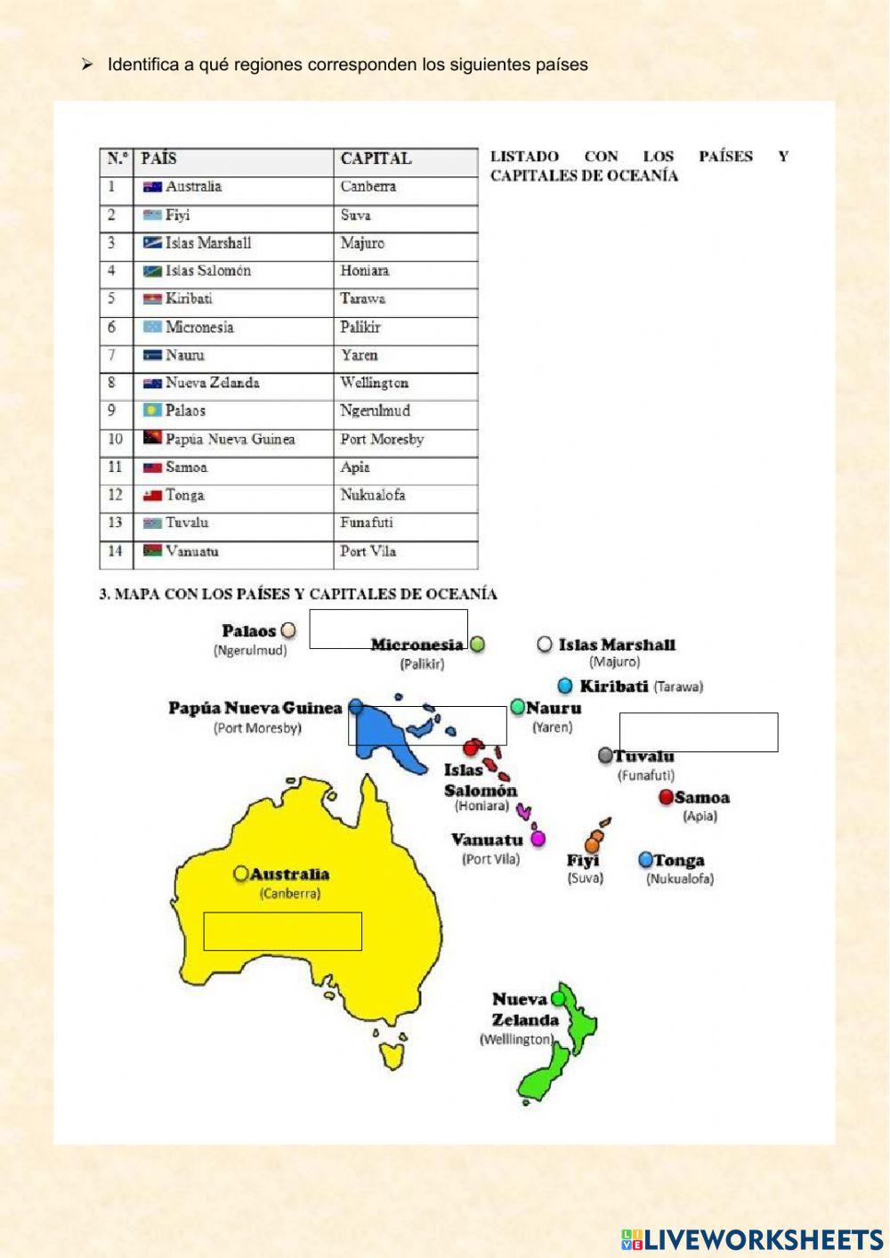 División Política y Regiones de África, Asia y Oceanía