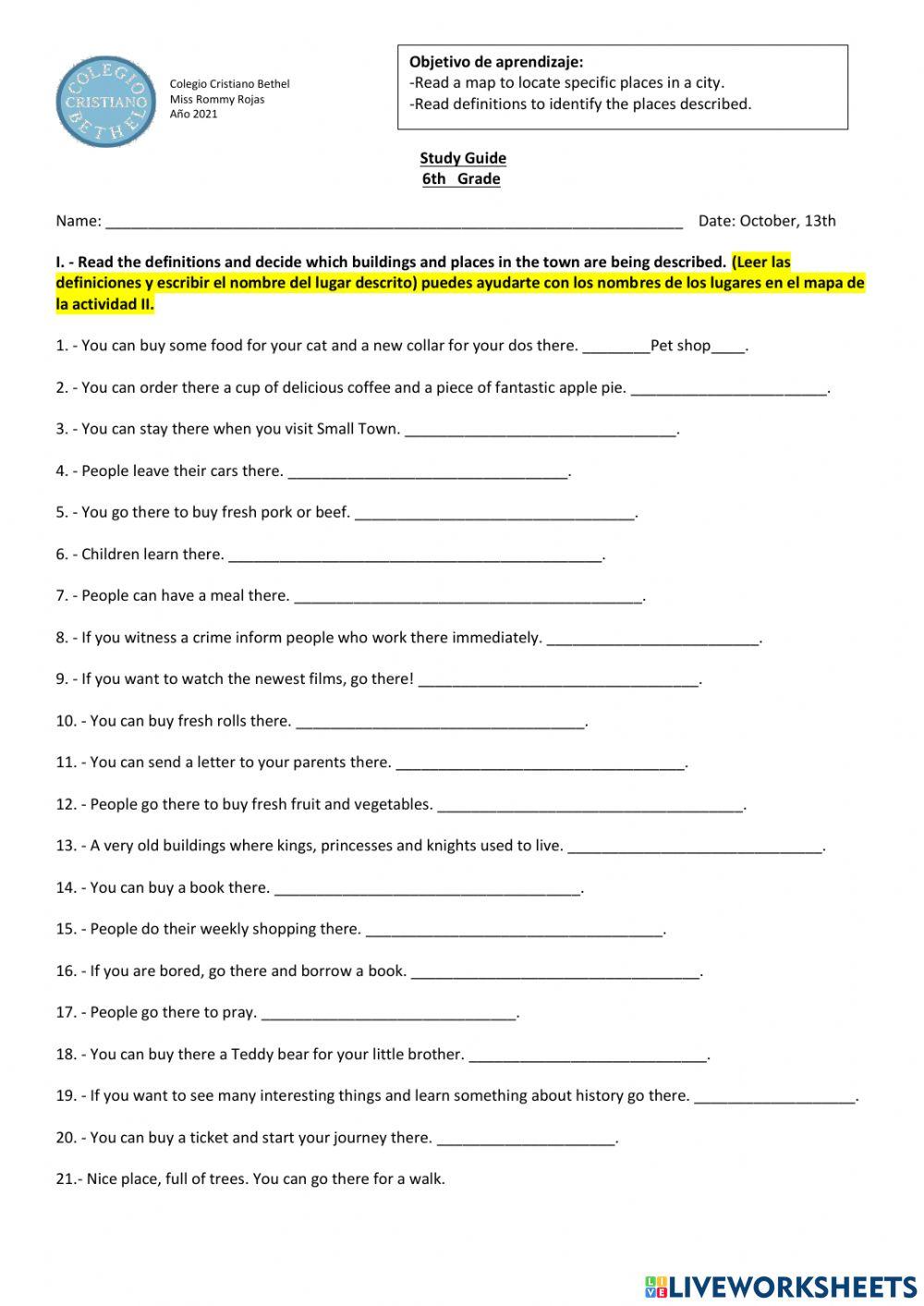 Worksheet 6° Grade