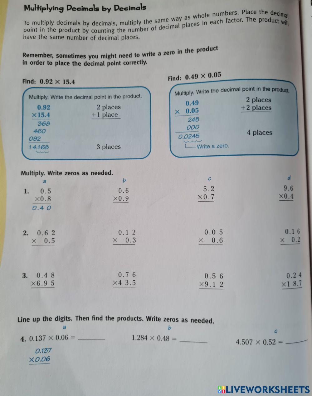 Multiplying Decimals by Decimals