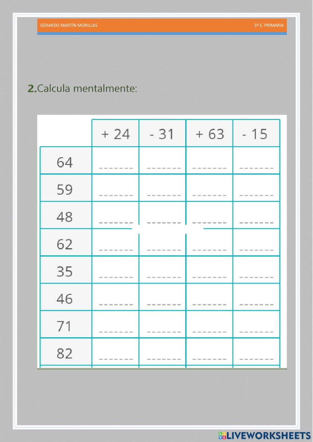 Cálculo y operaciones. Ficha 7.