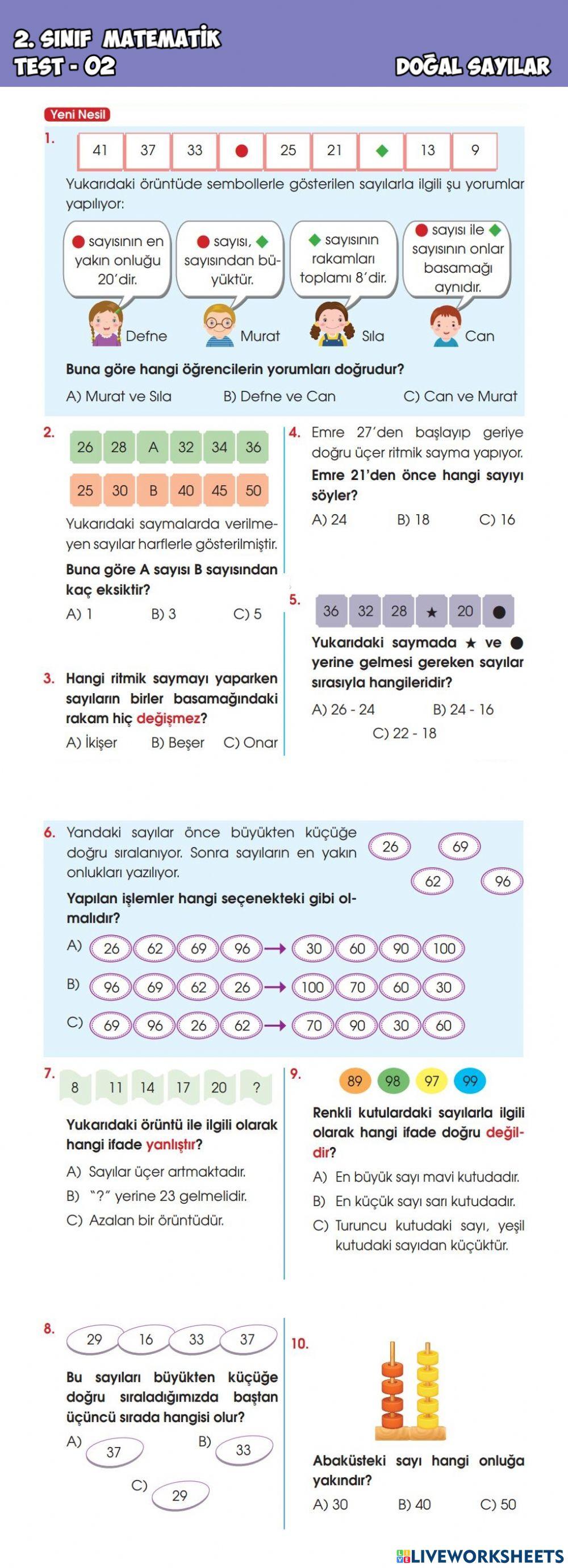 Doğal Sayılar Test-02