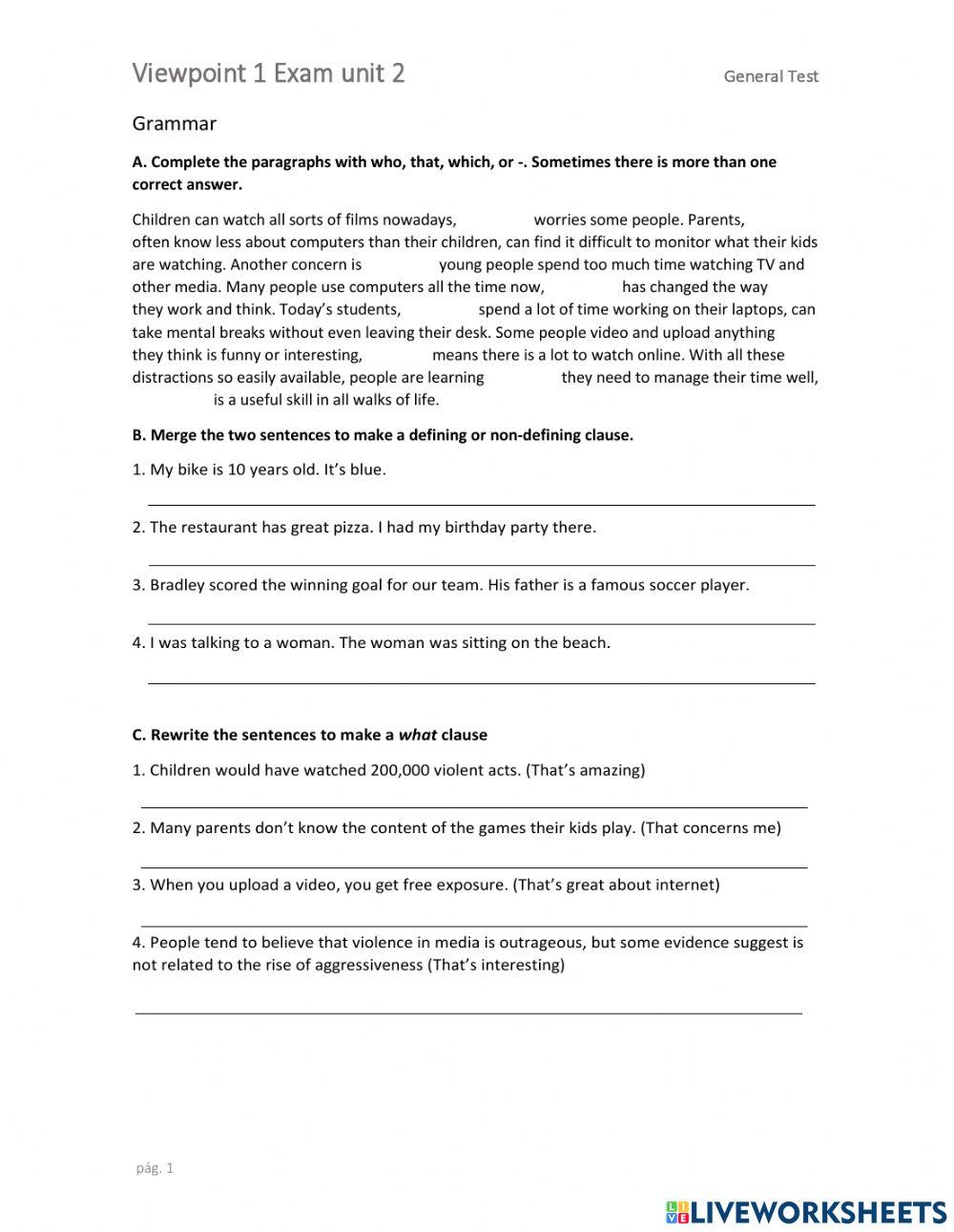 Exam viewpoint 1 unit 2