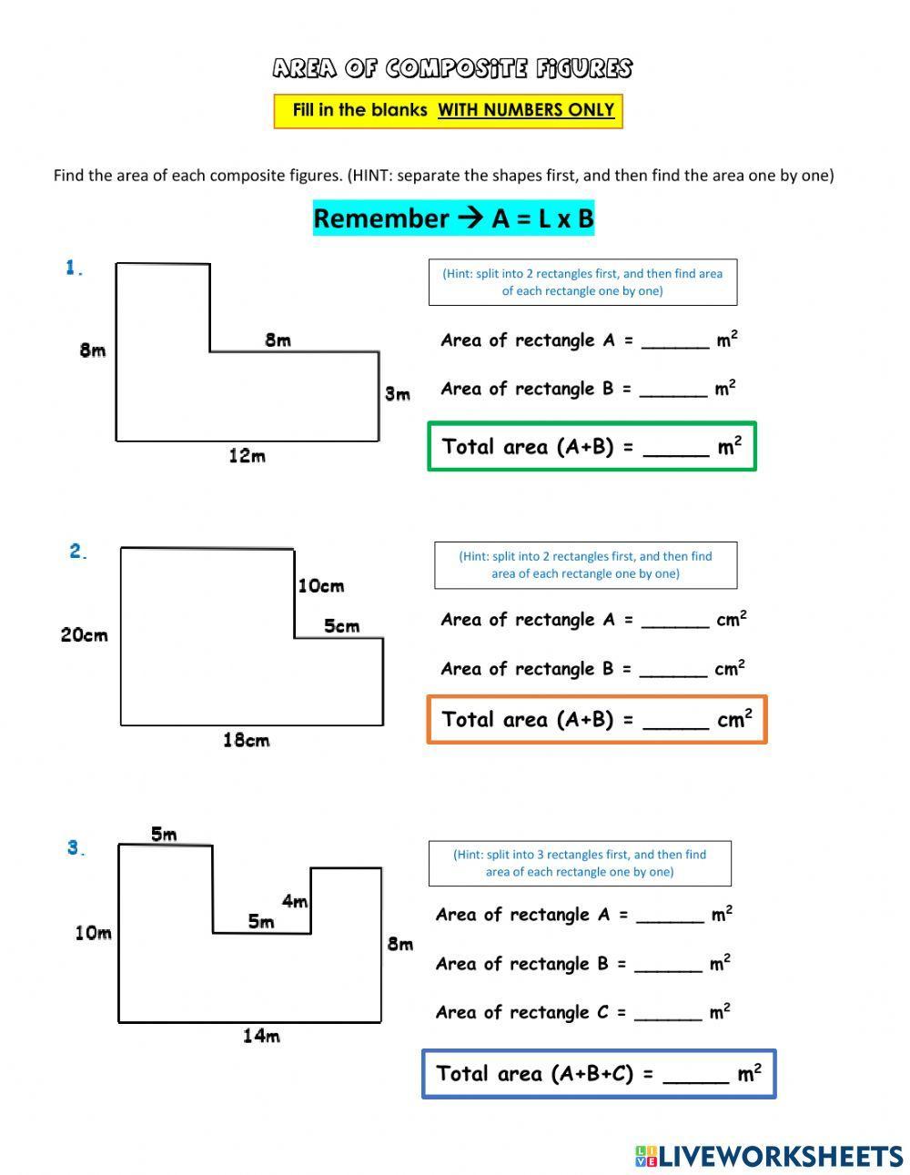 Printable 7th Grade Area of Composite Figures Worksheets, image size:1000x1291