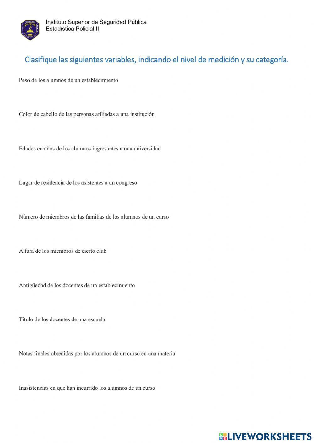 Clasificación de variables