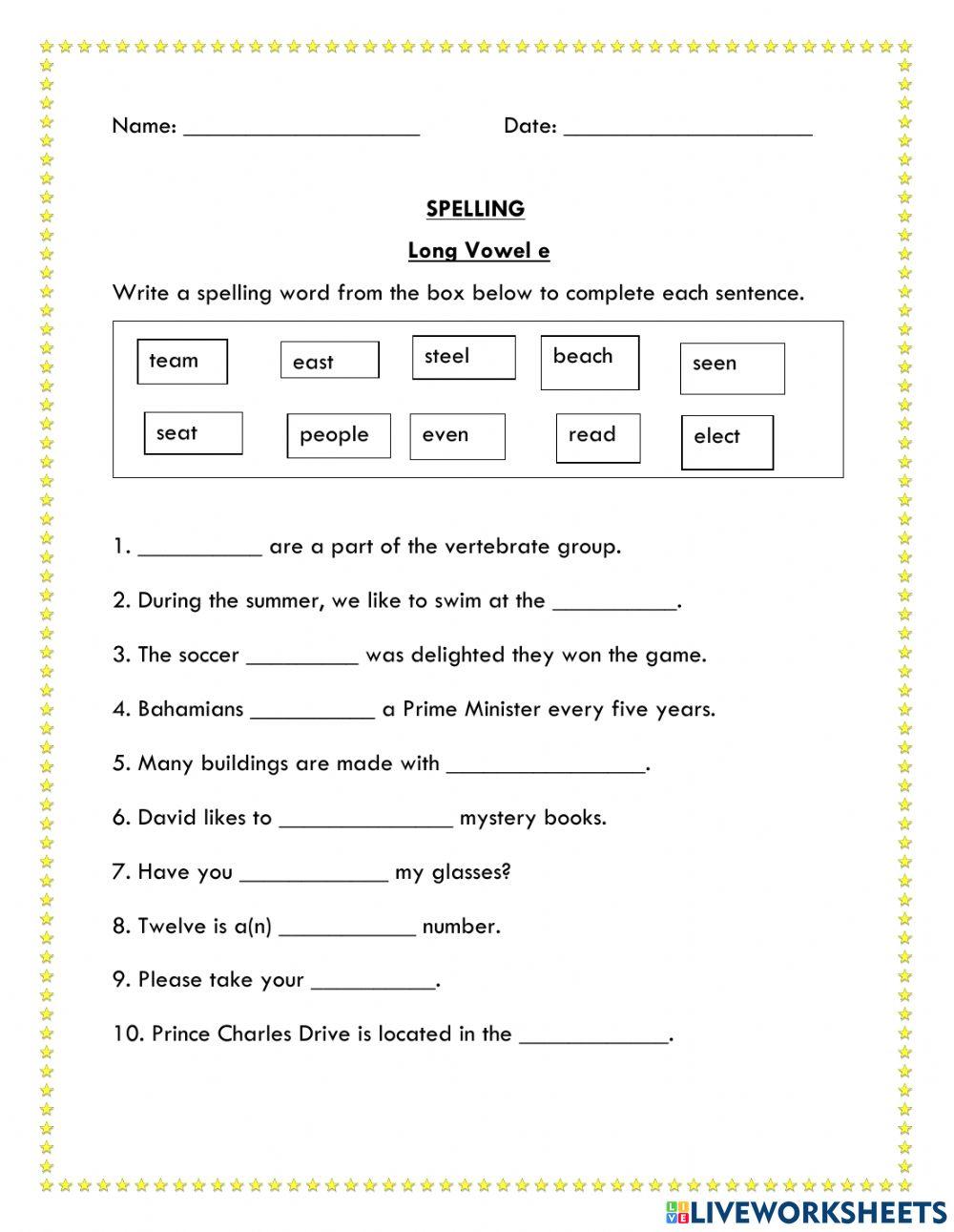 Long Vowel e online exercise | Live Worksheets