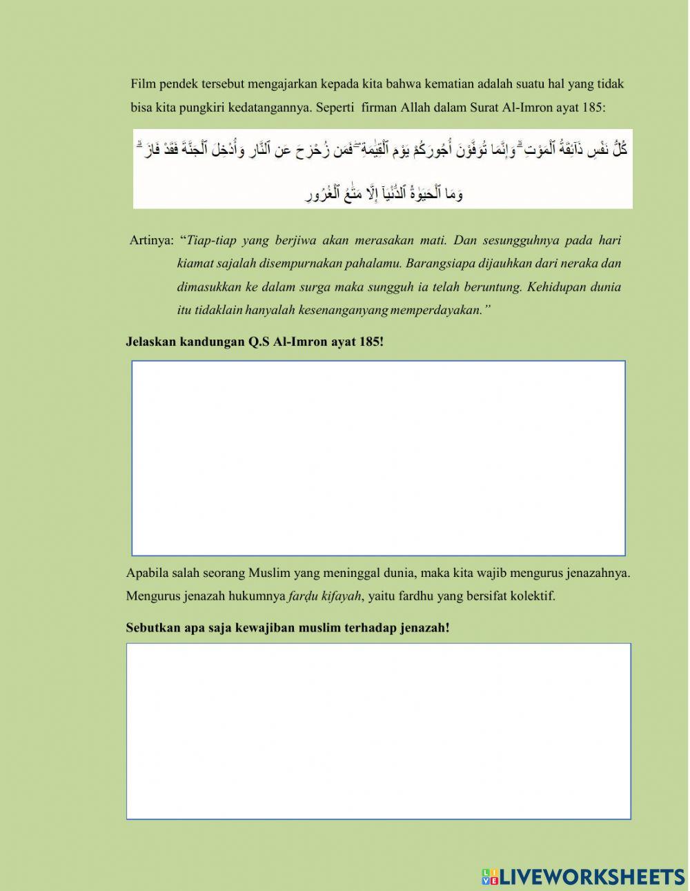 LKPD Tatacara Pengurusan Jenazah (Sub Tema Memandikan dan mengkafani Jenazah)