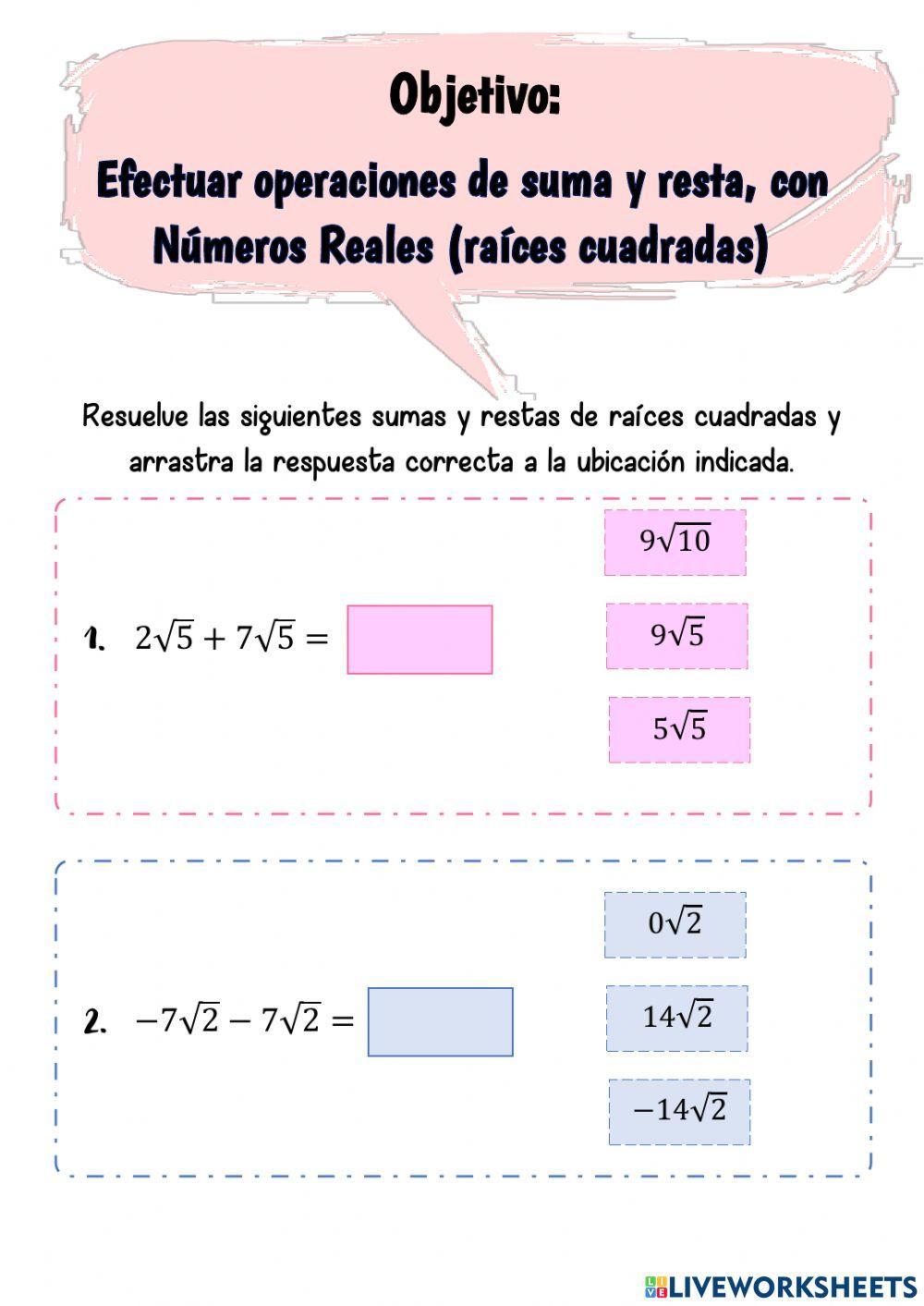 Suma y resta de raices