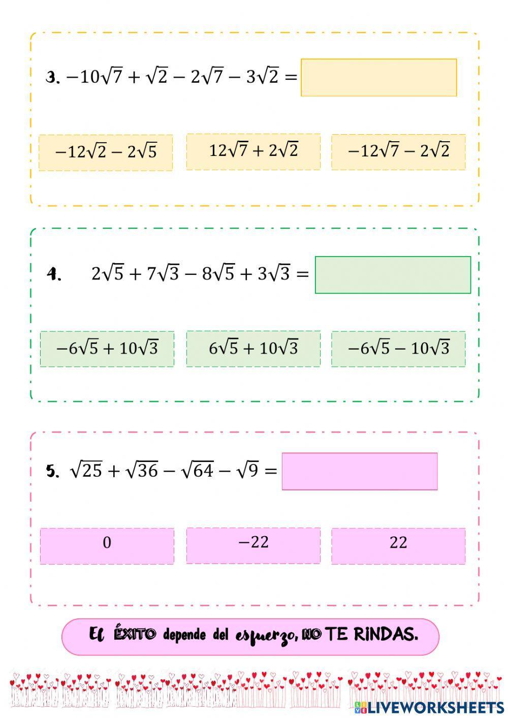 Suma y resta de raices