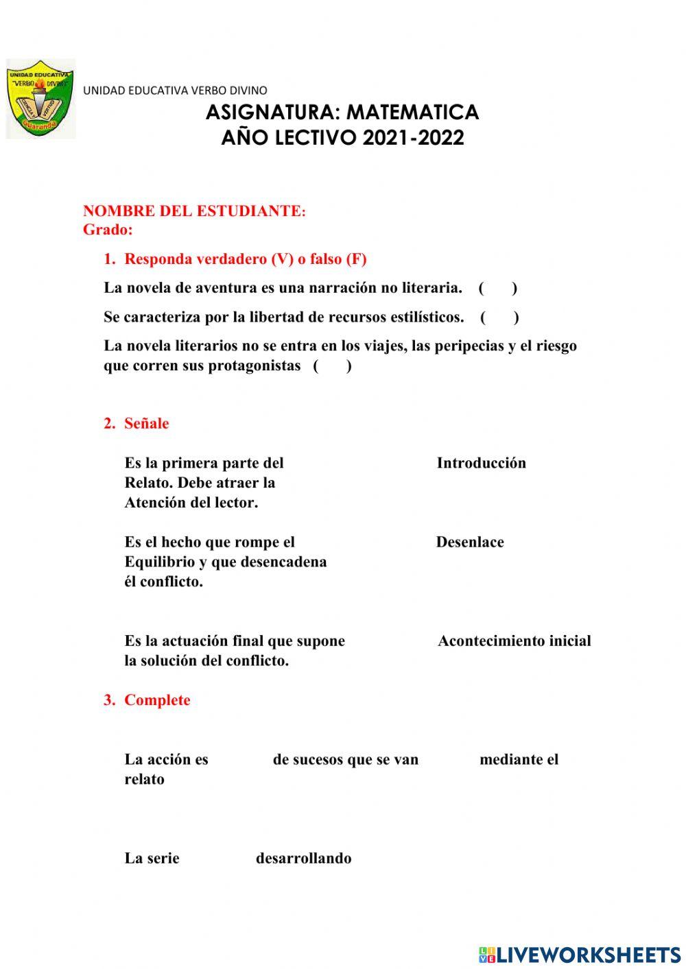 La novela de aventura worksheet Live Worksheets