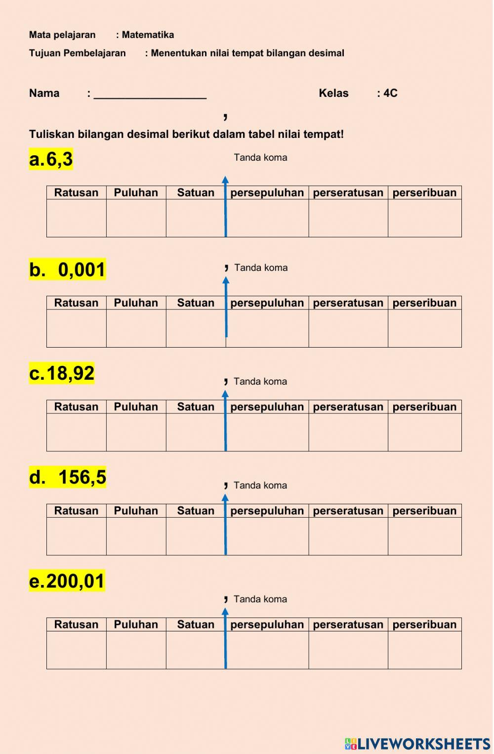 Nilai tempat desimal