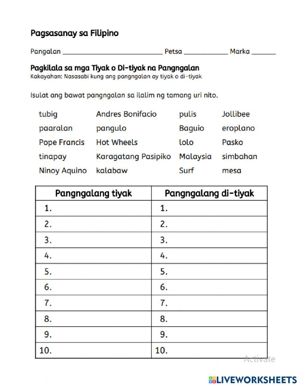 tiyak-or-di-tiyak-online-exercise-for-live-worksheets