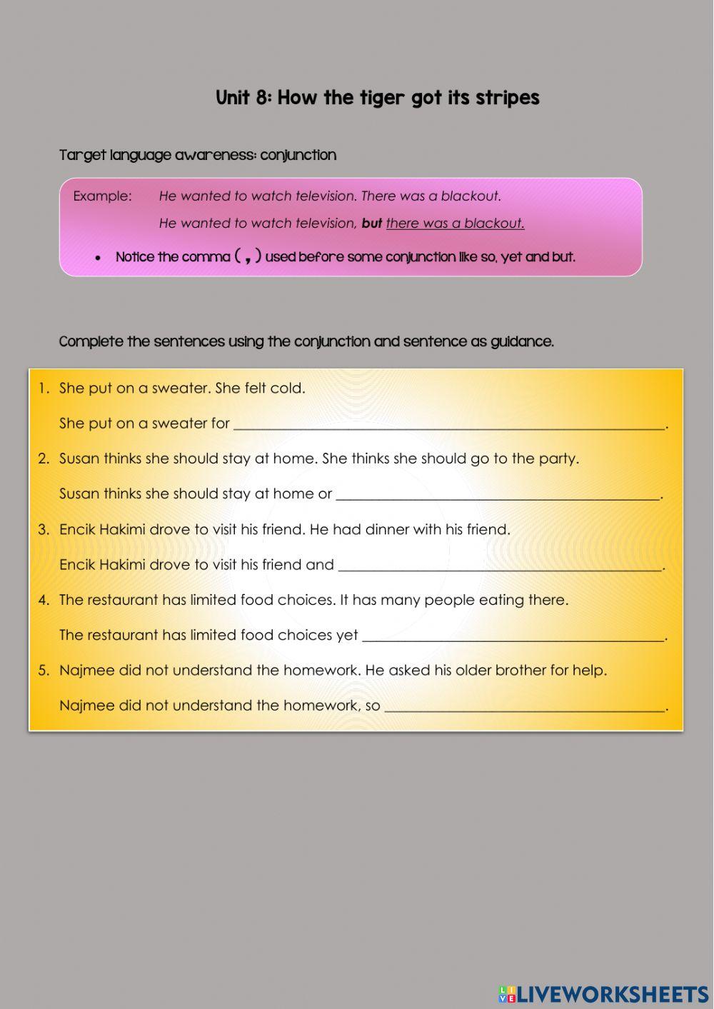 Unit 8: How the tiger got its stripes
