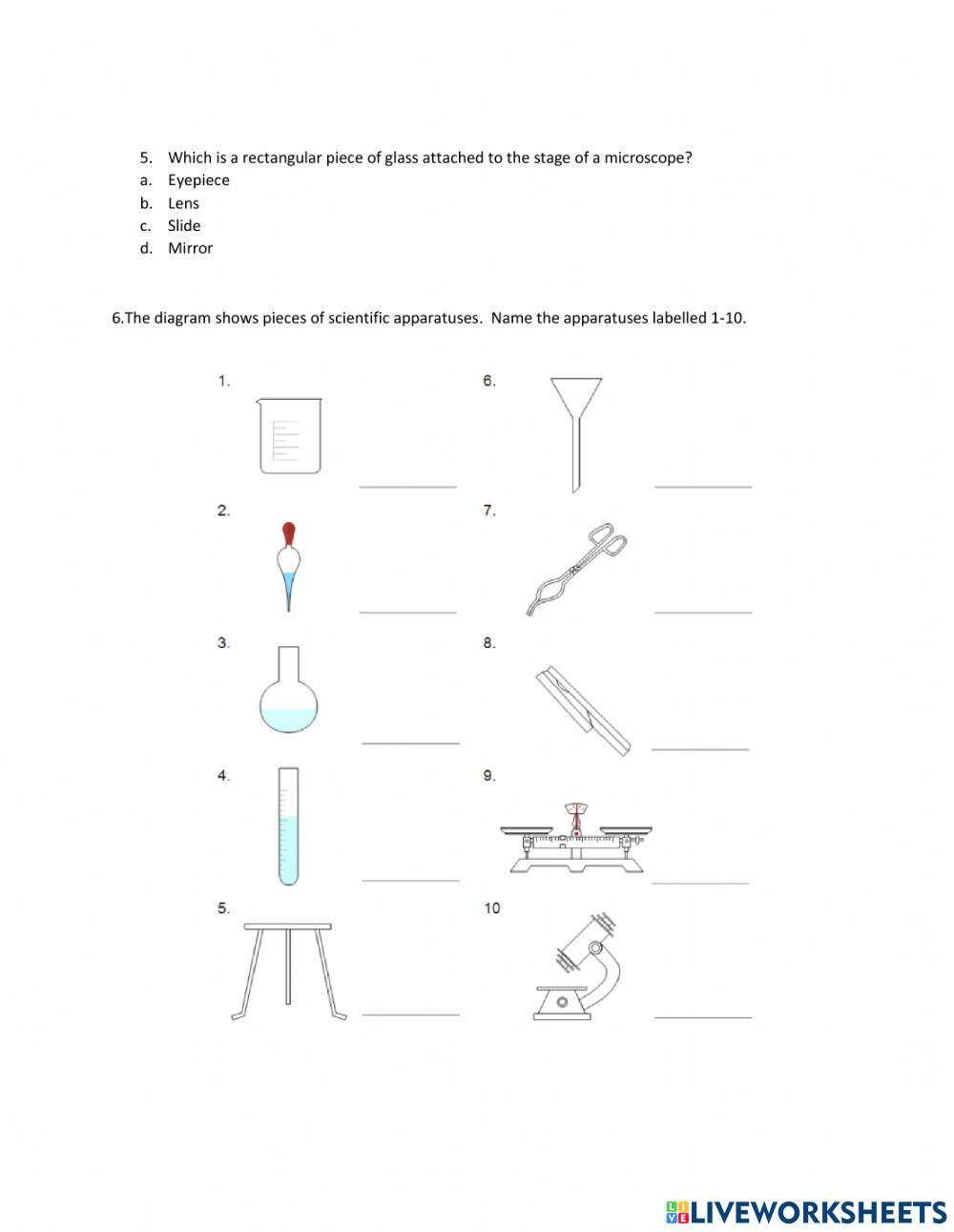 Lab apparatus and safety worksheet | Live Worksheets