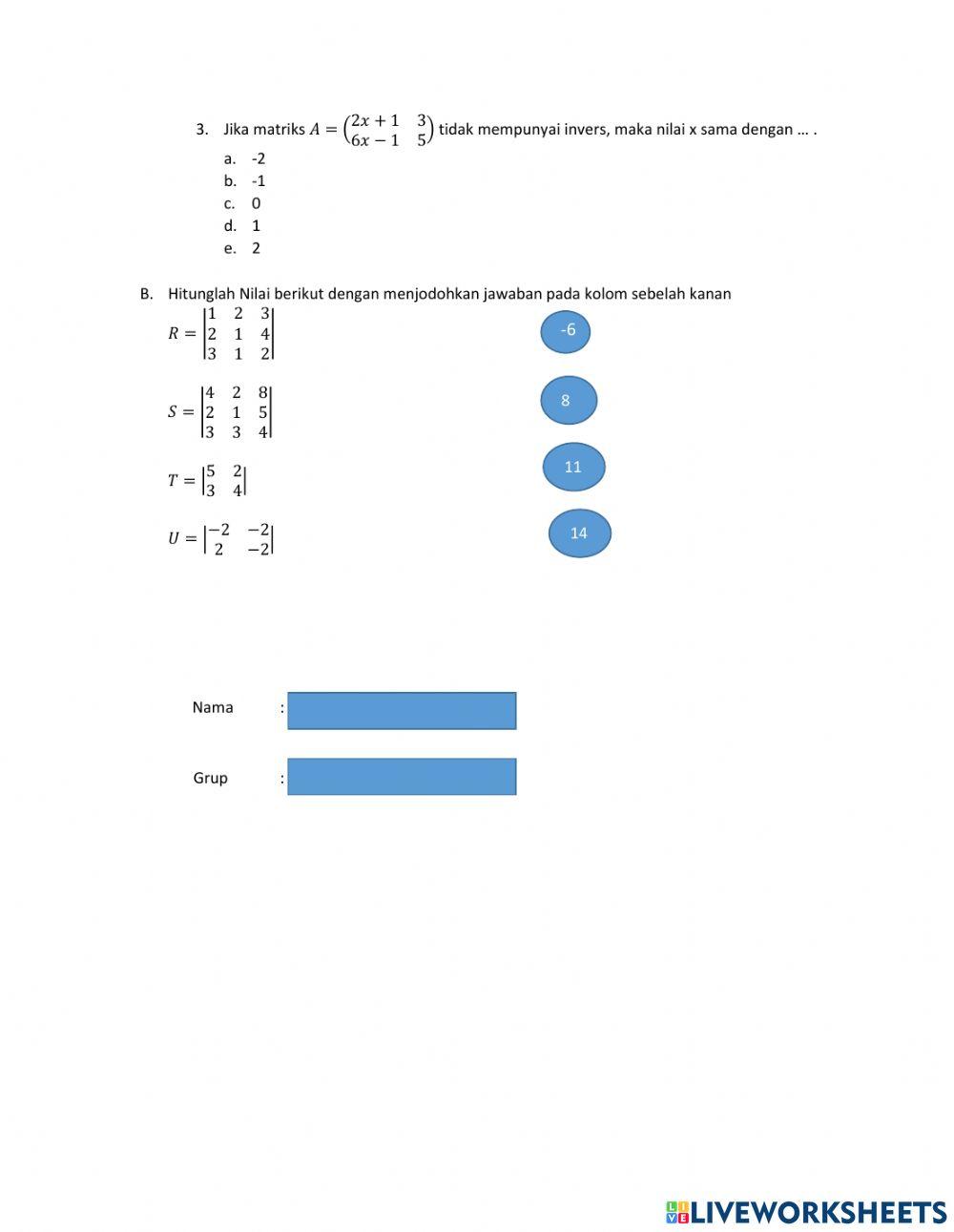Determinan dan invers matriks