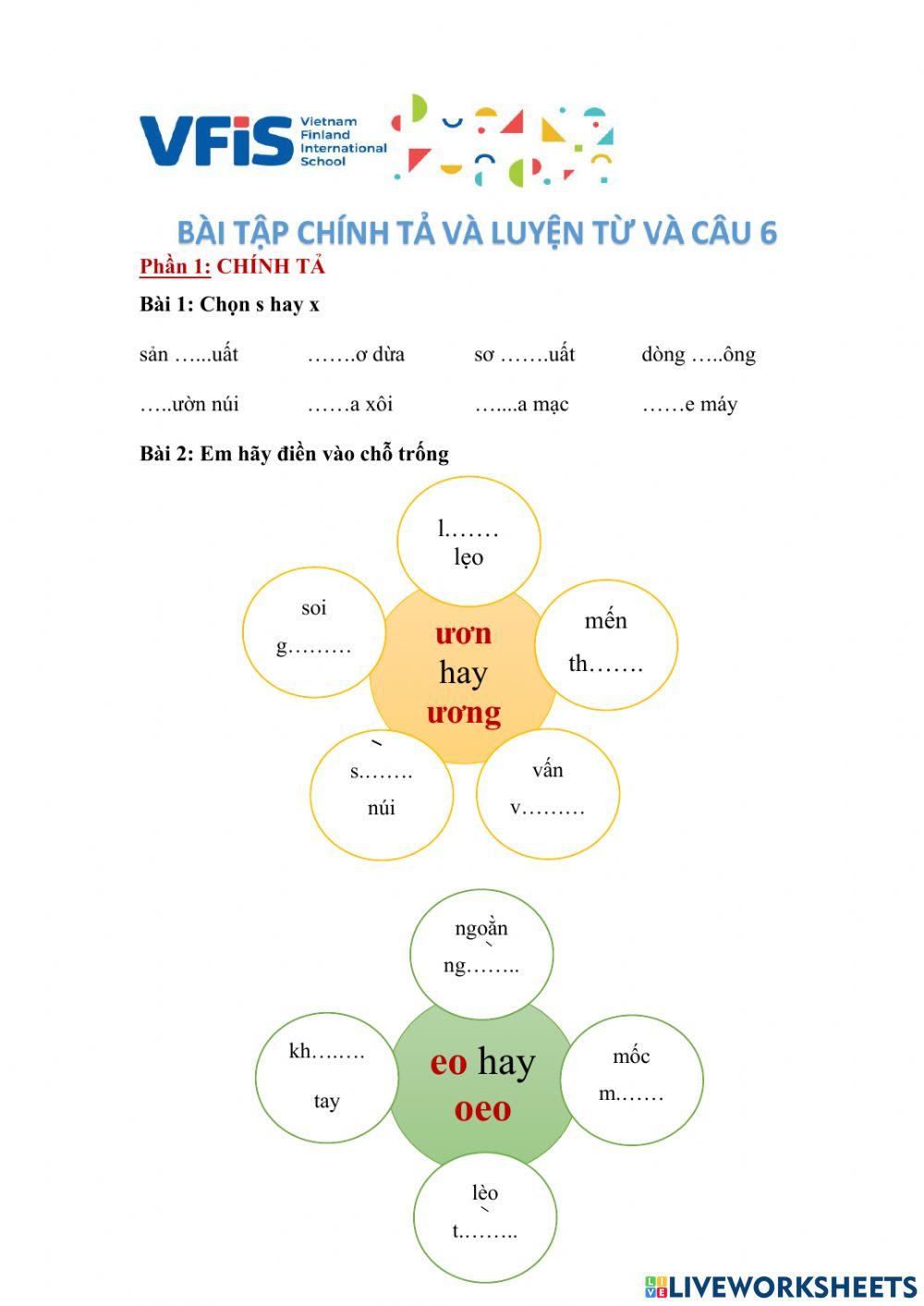 Bài tập chính tả - ltvc 6