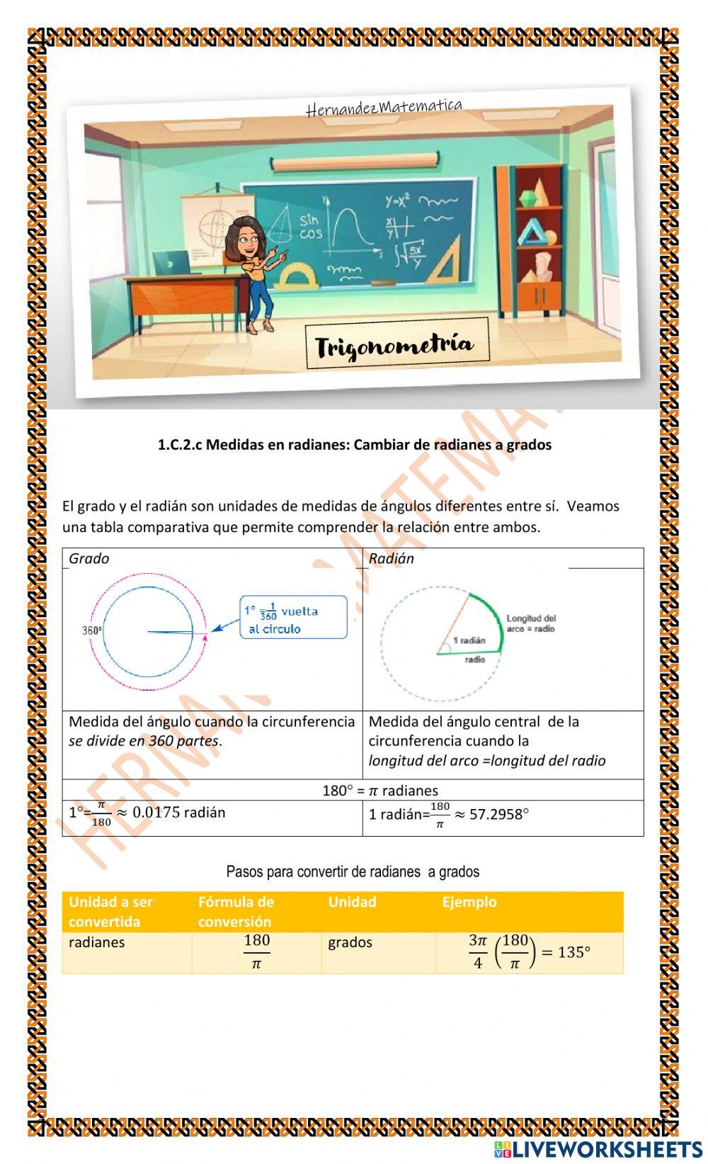 TR 1.C.2.c Medidas en radianes: Cambiar de radianes a grados