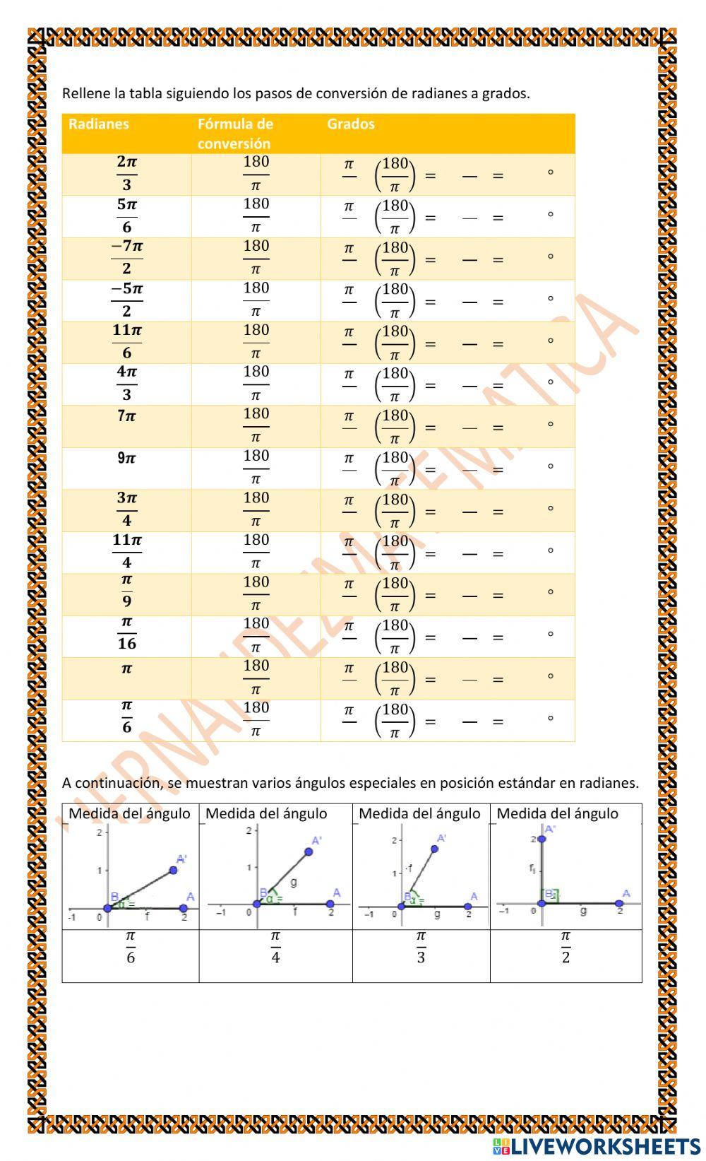 TR 1.C.2.c Medidas en radianes: Cambiar de radianes a grados