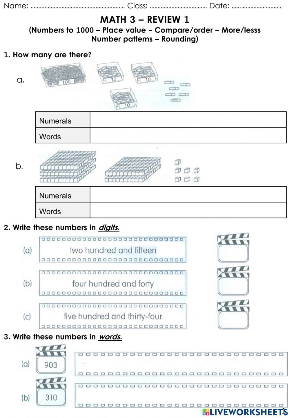 Math Mid Term Review Grade 3