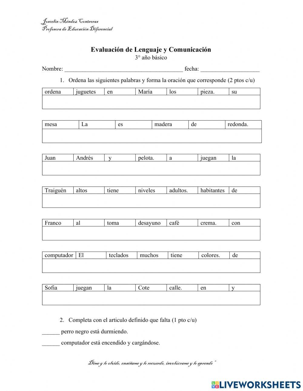 La oración y sus partes