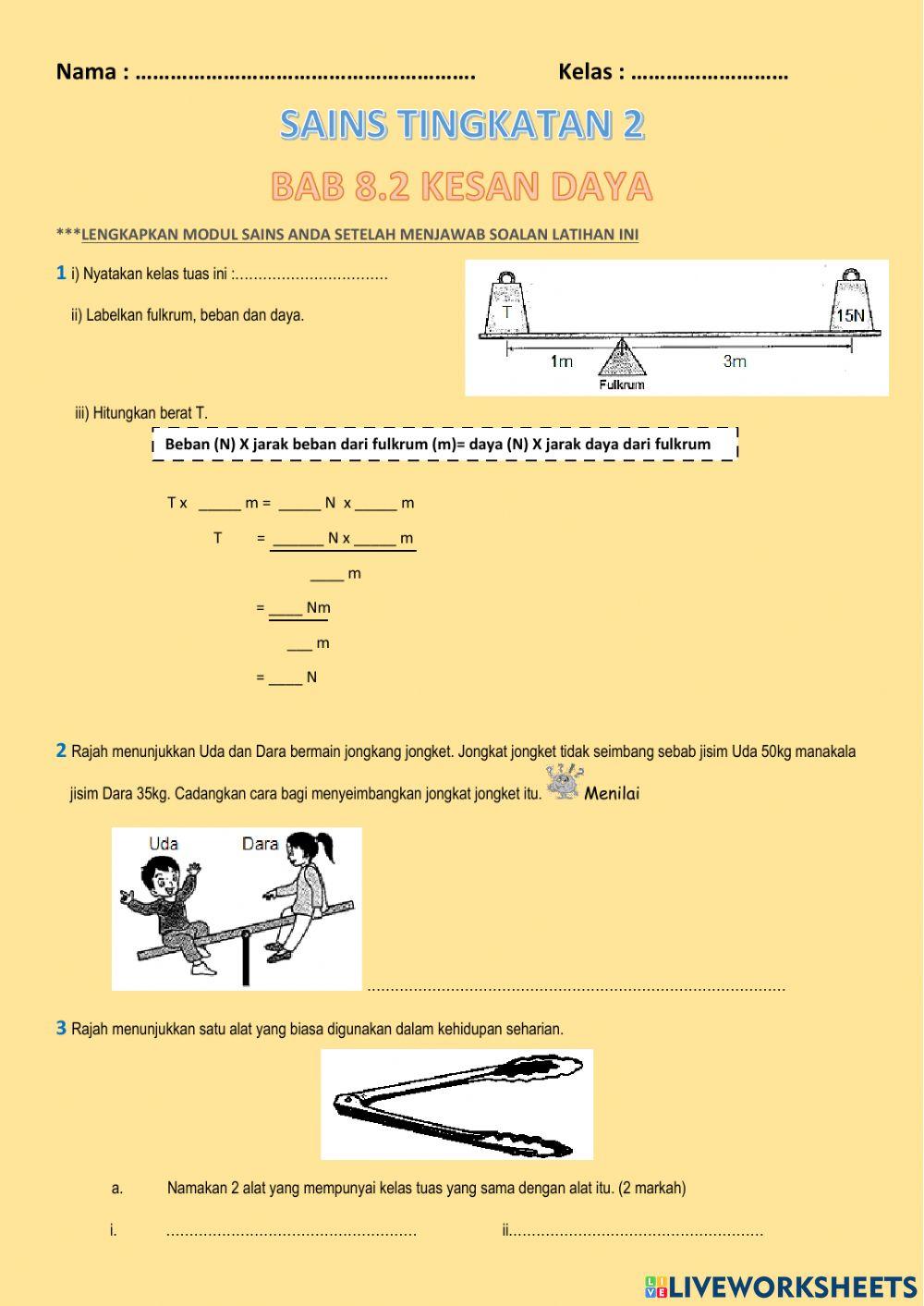 Sains tingkatan 2 bab 8.2 kesan daya