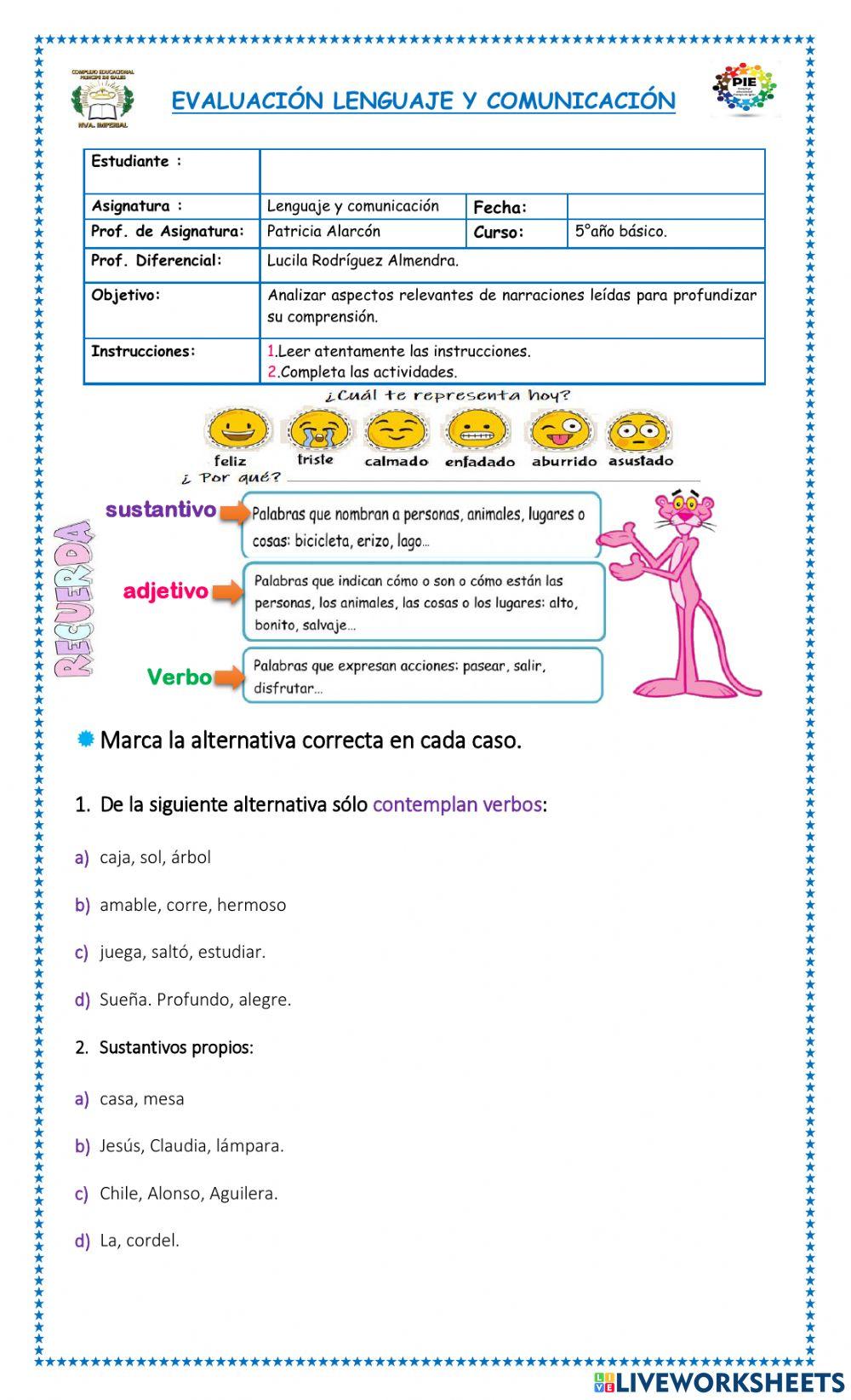 Evaluación Lenguaje octubre