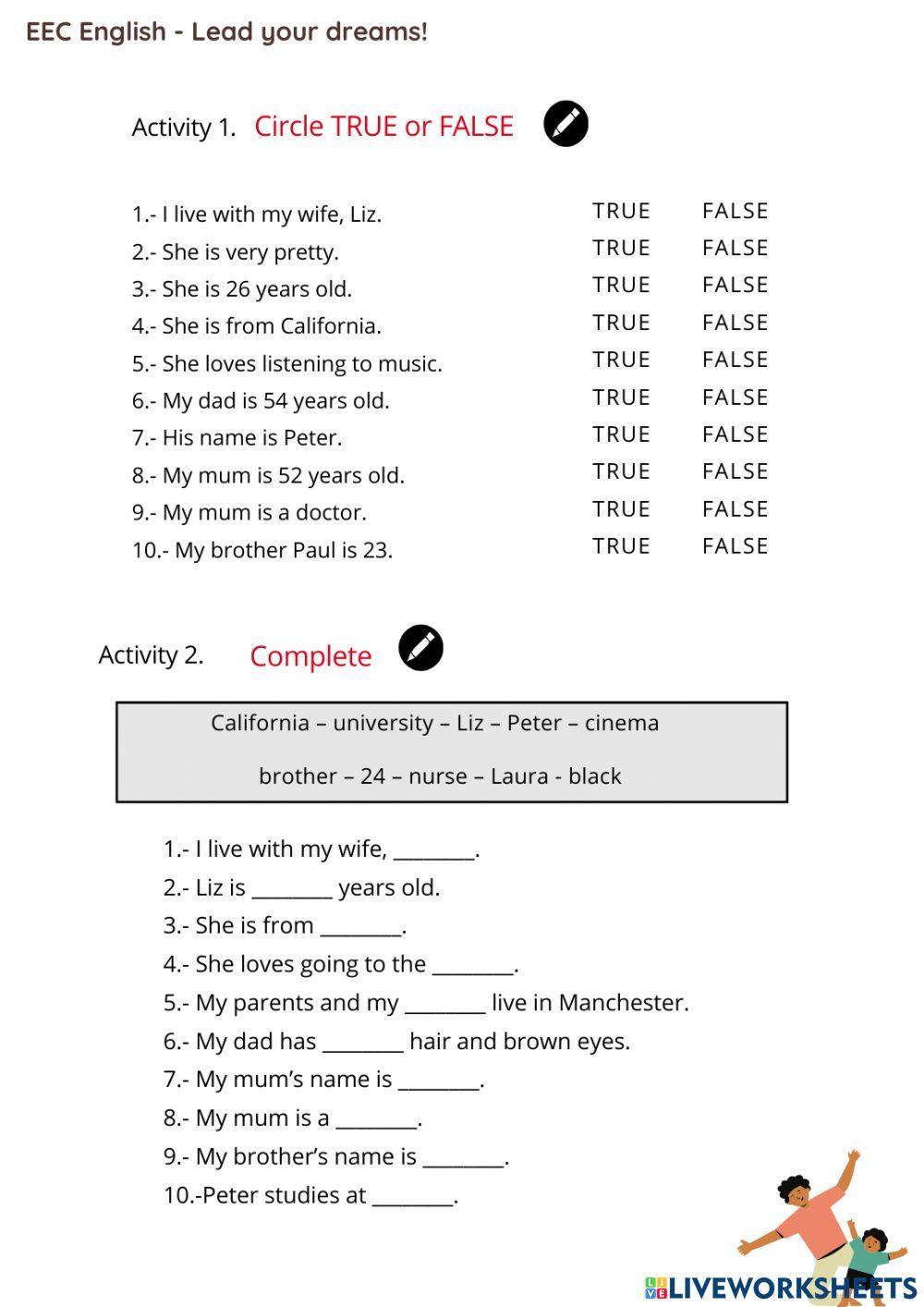 I and my family series worksheet 5
