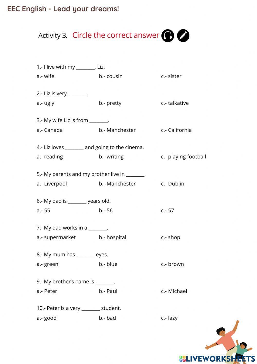 I and my family series worksheet 5