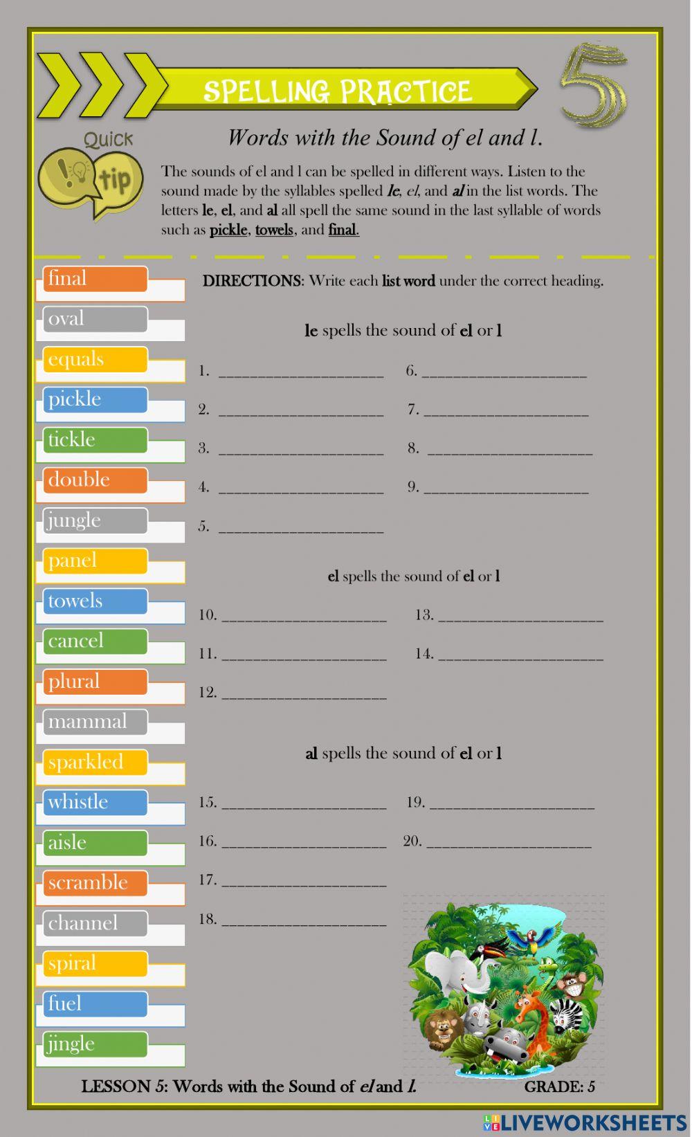 Words with the Sound of el and l