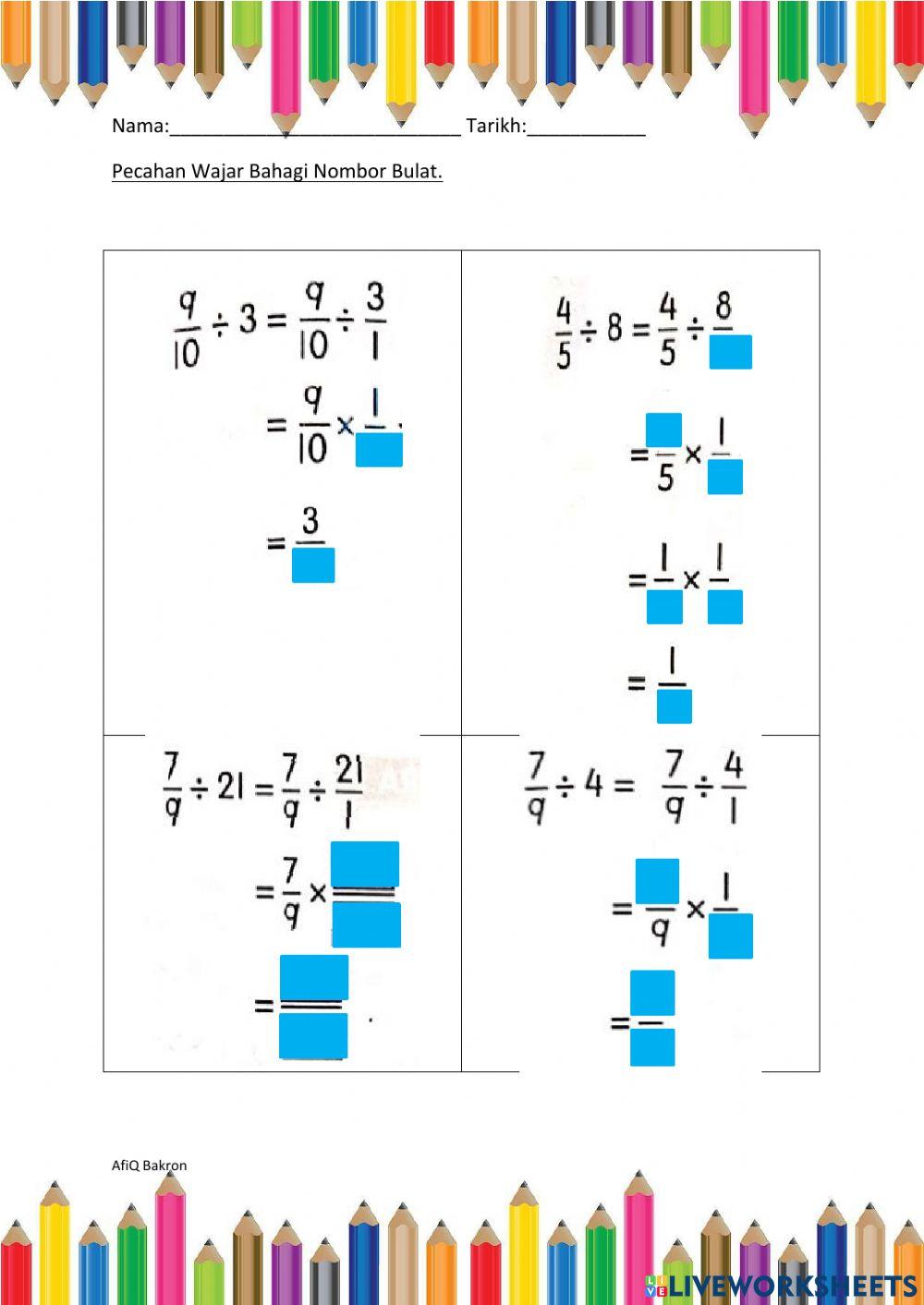 Pecahan wajar bahagi nombor bulat
