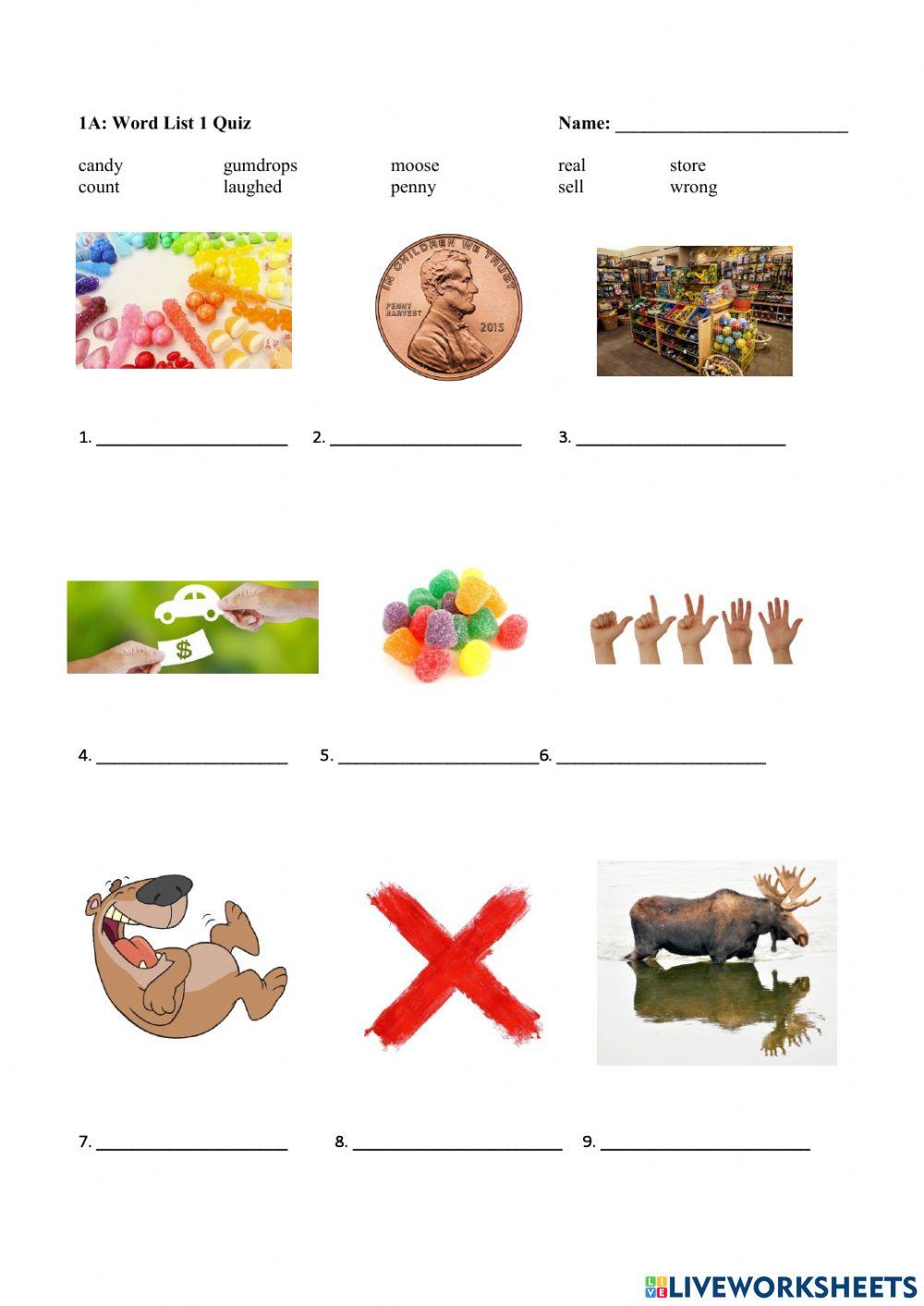 Word list quiz 1a im worksheet live worksheets