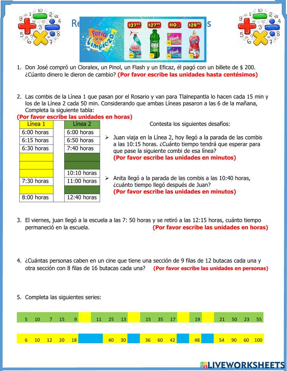 Desafíos 4°.4 (sumas y restas con decimales, tiempo y series)