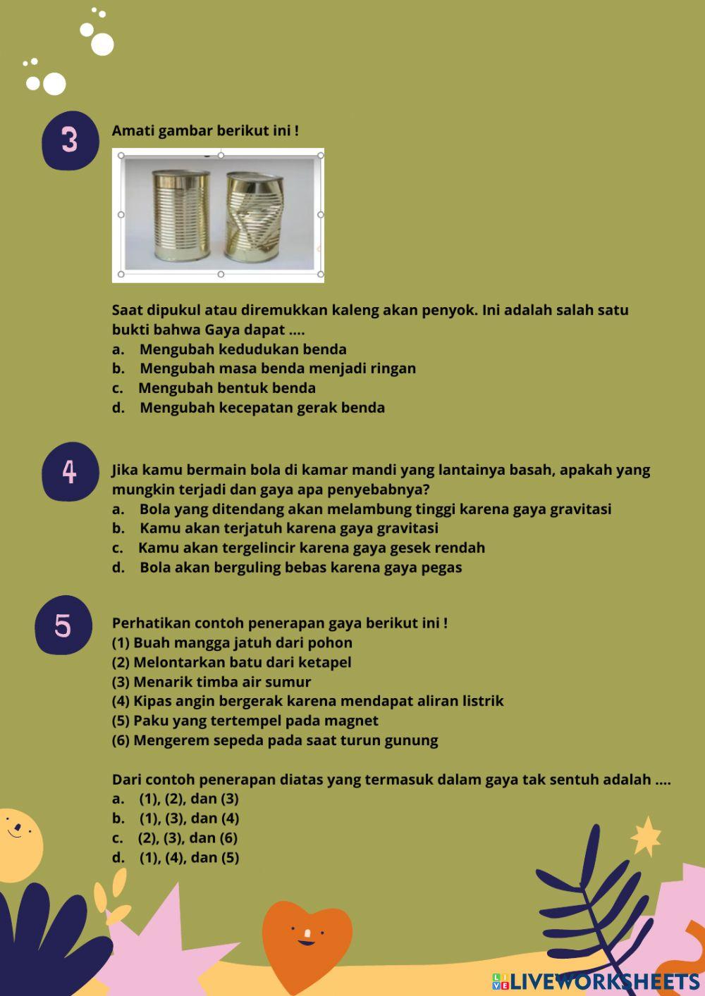 SOAL LATIHAN IPA -Pengaruh Gaya terhadap Gerak-