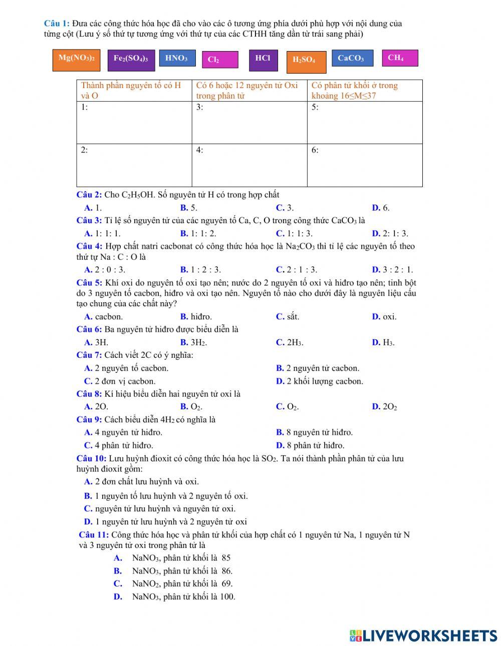 Bài 9: Công thức hóa học