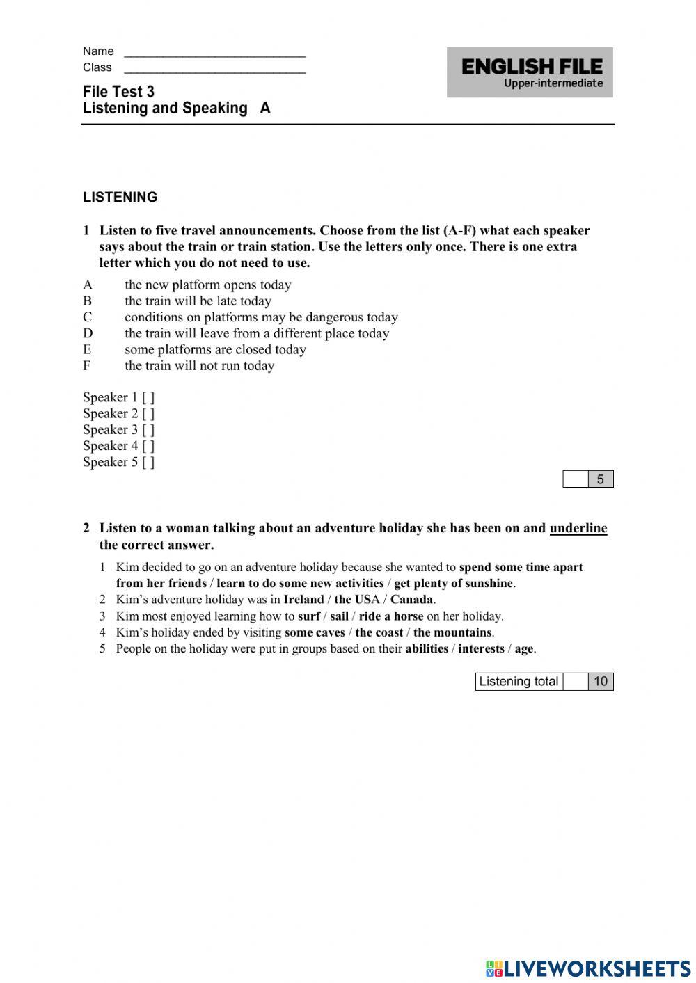 NEF Upper Intermediate 3rd ed File test 3a