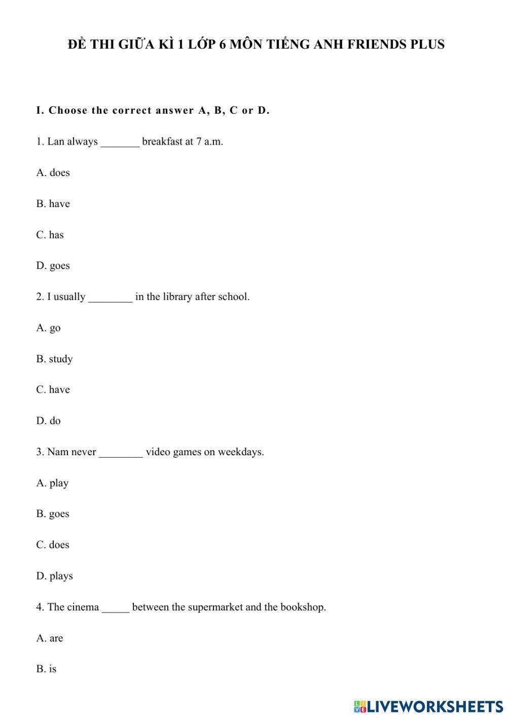 Kiểm tra giữa kì anh 6